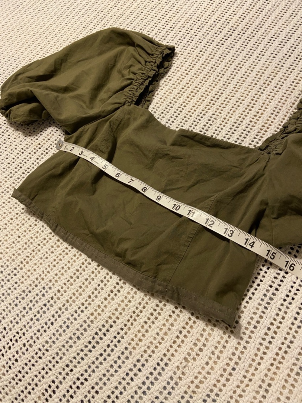 Jason Wu Princess Puff Shoulder Chic Versatile Crop Top Olive Green Size Large - Picture 10 of 11